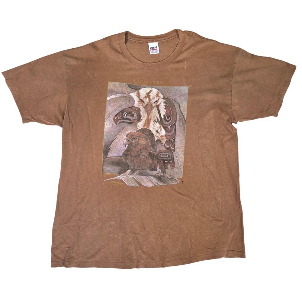 Vintage Anvil Eagle Spirit Graphic T Shirt Brown 2XL Single Stitch Distressed
